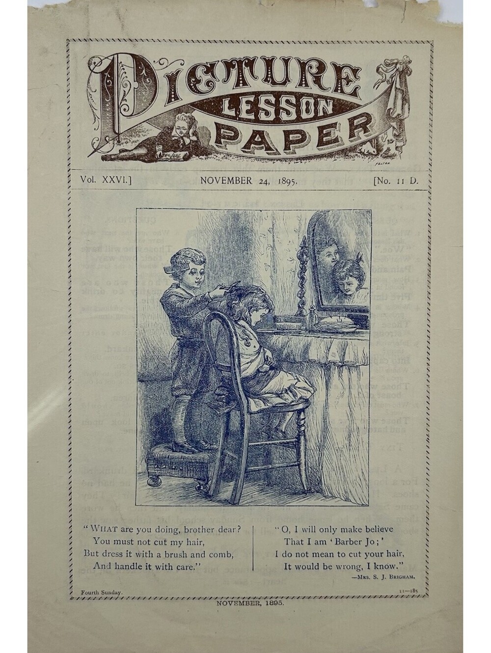 Antique 1895 Picture Lesson Paper Barber Jo Children Illustration Ephemera   C27